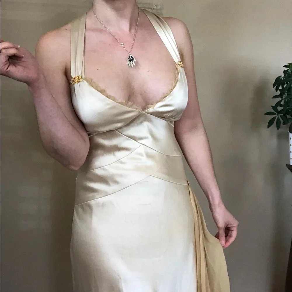 VINTAGE Allen Schwartz gold satin dress | Gatsby 20s 30s - Picture 8 of 14